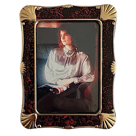 Guilloche Burgundy Red Enamel Gold Trim Photo Frame (pair of 2) Miniature 3”x 4” - Picture 3 of 7